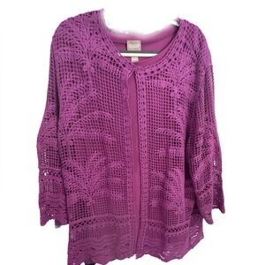 Chico’s Palm Lace Jacket & Matching Knit Shell Top Set | NWT Size 4 (XXL)Magenta